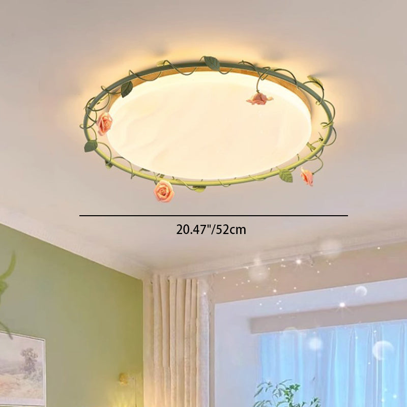 Contemporary Creative Round Square Rose Leaf Iron Rubberwood Acrylic Ceramic LED Flush Mount Ceiling Light For Bedroom