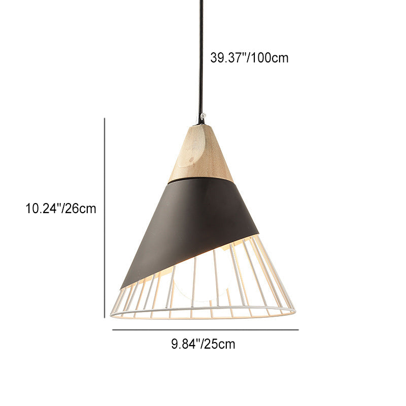 Modern Minimalist Tapered Solid Wood Iron 1-Light Pendant Light For Living Room