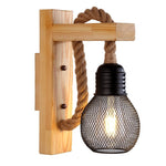 Traditional Vintage Wooden Beam Iron Cage 1-Light Wall Sconce Lamp For Living Room