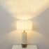 Modern Minimalist Hexagonal Column Round Marble Leather Fabric 1-Light Table Lamp For Bedroom