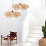 Traditional Japanese Rattan Weaving Petal Shape 1-Light Pendant For Living Room