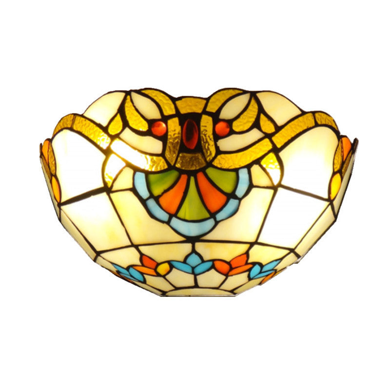 Traditional Tiffany Baroque Stained Glass Semi-circular Shade 2-Light Wall Sconce Lamp For Living Room