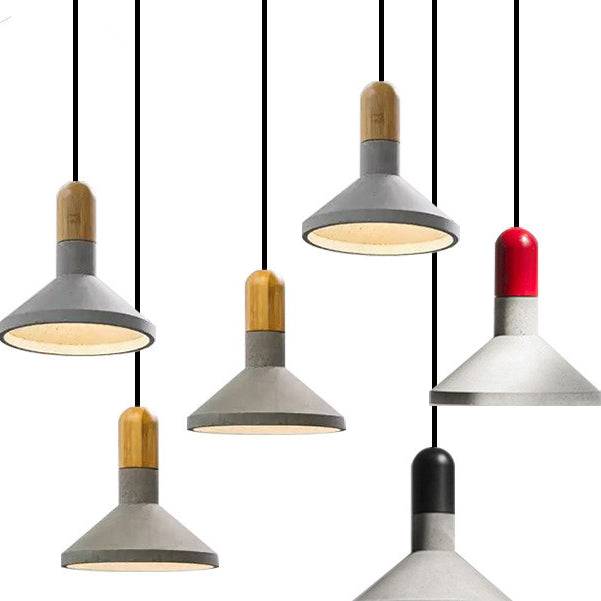 Contemporary Industrial Cement Cone Wood 1-Light Pendant Light For Dining Room