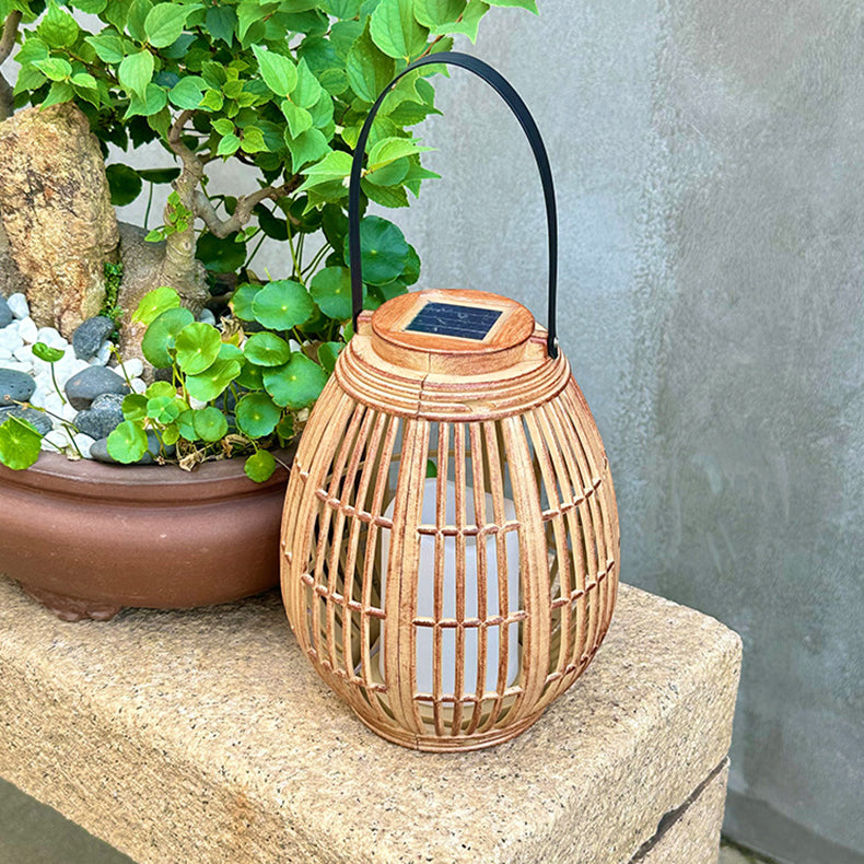 Modern Art Deco Solar Round Lantern Rattan LED Outdoor Landscape Light For Garden