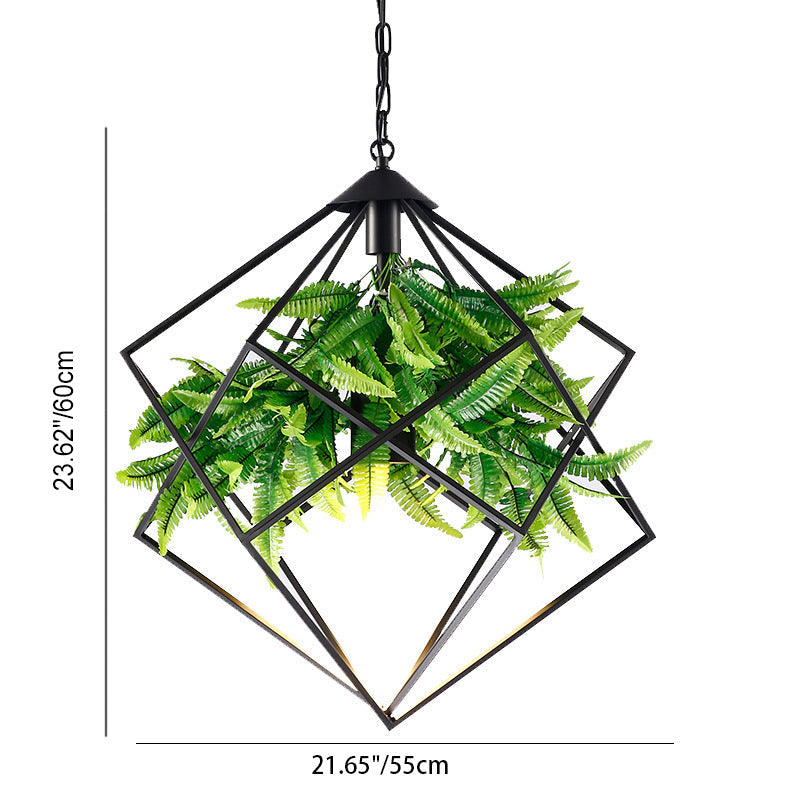 Contemporary Retro Simulated Plant Rhombus Iron 1-Light Pendant Light For Dining Room