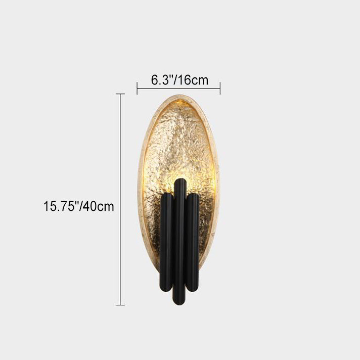 Contemporary Luxury Oval Gold Foil Texture Metal Tube 2-Light Wall Sconce Lamp For Dining Room