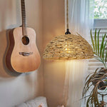 Traditional Farmhouse Natural Plant Waterweed Weaving Round 1-Light Pendant Light For Living Room