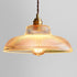 Traditional Vintage Ribbed Glass Disc Shade Brass 1-Light Pendant For Living Room