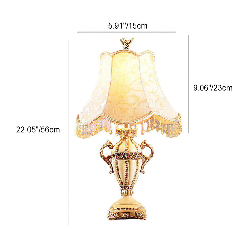 Traditional European Vase Base Round Trapezoidal Iron Resin Fabric 1-Light Table Lamp For Bedroom