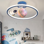 Contemporary Creative Kids Round Planet Unicorn Iron Resin LED Semi-Flush Mount Ceiling Light For Bedroom