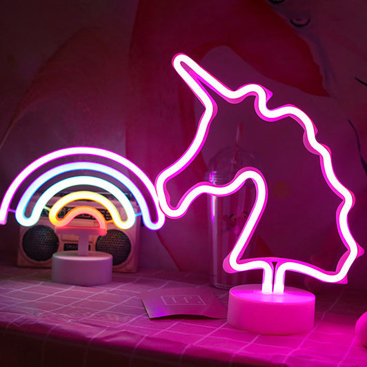 Contemporary Creative Rainbow Unicorn Plastic Acrylic LED Table Lamp For Bedroom