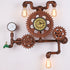 Contemporary Industrial Iron Water Pipe Wood Gear Dashboard 3-Light Wall Sconce Lamp For Entertainment Room