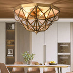 Traditional European Half Round Geometric Copper Glass 5-Light Flush Mount Ceiling Light