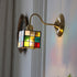 Traditional Vintage Square Rubik's Cube Tulip Brass Glass 1-Light Wall Sconce Lamp For Living Room