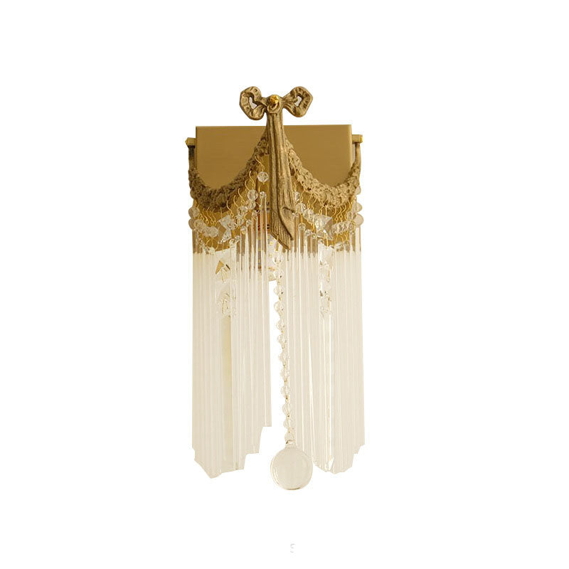 Modern Art Deco Brass Crystal Tassel 1-Light Wall Sconce Lamp For Living Room