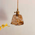 Traditional Vintage Amber Square Glass Brass 1-Light Pendant Light For Living Room
