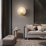 Modern Luxury Round Full Copper Marble 1-Light Wall Sconce Lamp For Living Room