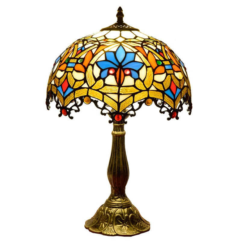 Traditional Tiffany Flower Gemstone Stained Glass 1-Light Table Lamp For Living Room