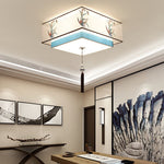 Traditional Chinese Iron Embroidered Fabric Shade 4-Light Flush Mount Ceiling Light For Bedroom