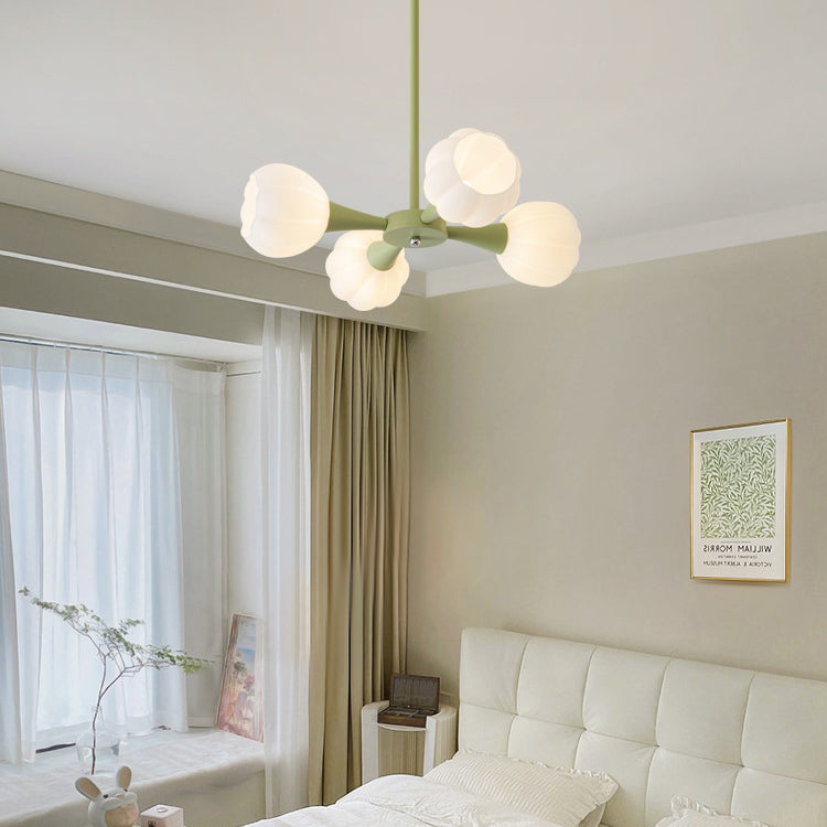 Modern Minimalist Cream Flower Iron Glass 4/6 Light Chandelier For Living Room