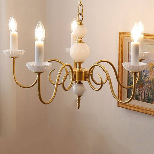 Traditional French Full Copper Frame Candelabra 5-Light Chandelier For Living Room