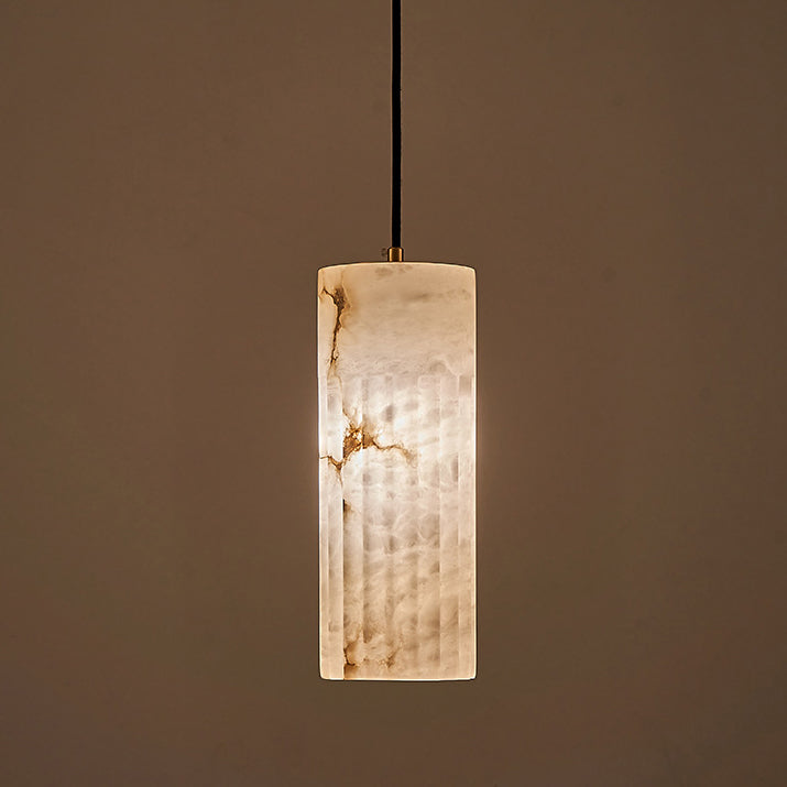 Traditional Chinese Marble Column Copper 1-Light Pendant Light For Bedroom