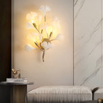 Contemporary Creative Ginkgo Leaf Iron Plastic Porcelain 2/3 Light Wall Sconce Lamp For Living Room