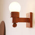 Traditional Vintage Wood Beam Glass Ball Shade 1-Light Wall Sconce Lamp For Living Room