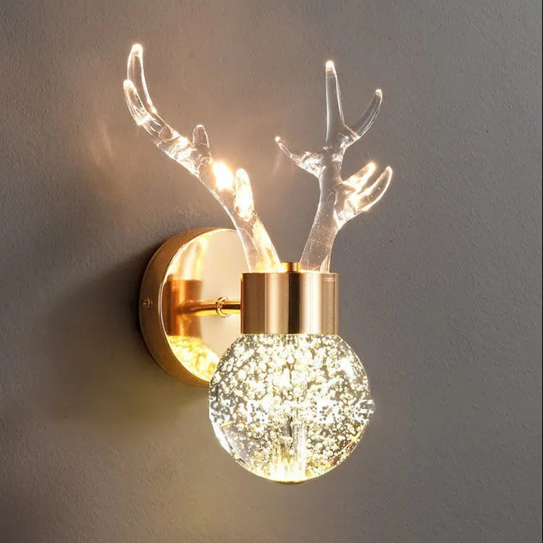 Contemporary Creative Acrylic Antler Bubble Crystal Ball LED Wall Sconce Lamp For Living Room