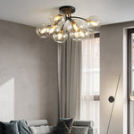 Contemporary Luxury Branch Round Ball Iron Glass 4/6/8 Semi-Flush Mount Ceiling Light For Bedroom