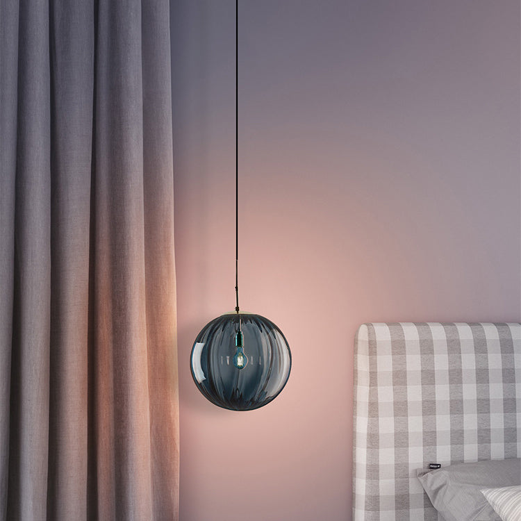 Contemporary Nordic Water-Ripple Glass Spherical Shade 1-Light Pendant Light For Living Room