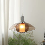 Contemporary Nordic Amber Glass Disc Iron 1-Light Pendant Light For Living Room