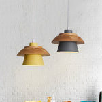 Modern Minimalist Macaron Disc Round Wooden Iron 1-Light Pendant Light For Living Room