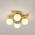 Contemporary Creative Windmill Orb Wood Iron Glass 4-Light Flush Mount Ceiling Light For Bedroom