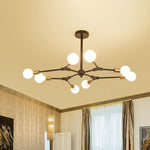 Modern Mid-century Variable Iron Branch Glass Round Shade 6/8-Light Chandelier For Living Room