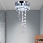 Contemporary Luxury Double Layer Round Stainless Steel Crystal Bead LED Flush Mount Ceiling Light For Living Room