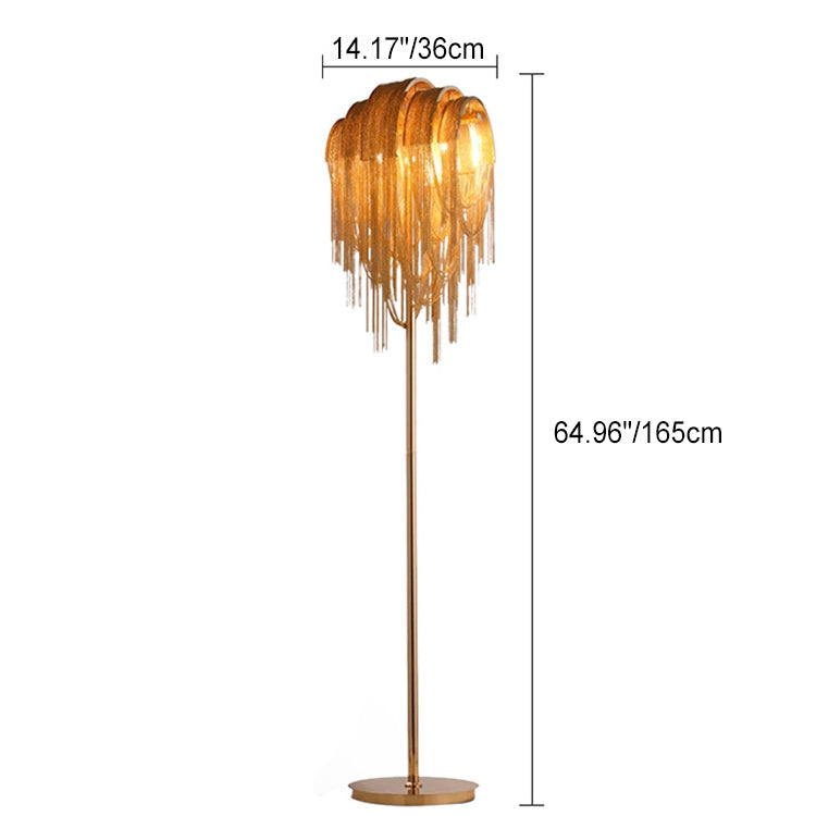 Contemporary Scandinavian Tassel Chain Iron Aluminum 2-Light Standing Floor Lamp For Living Room