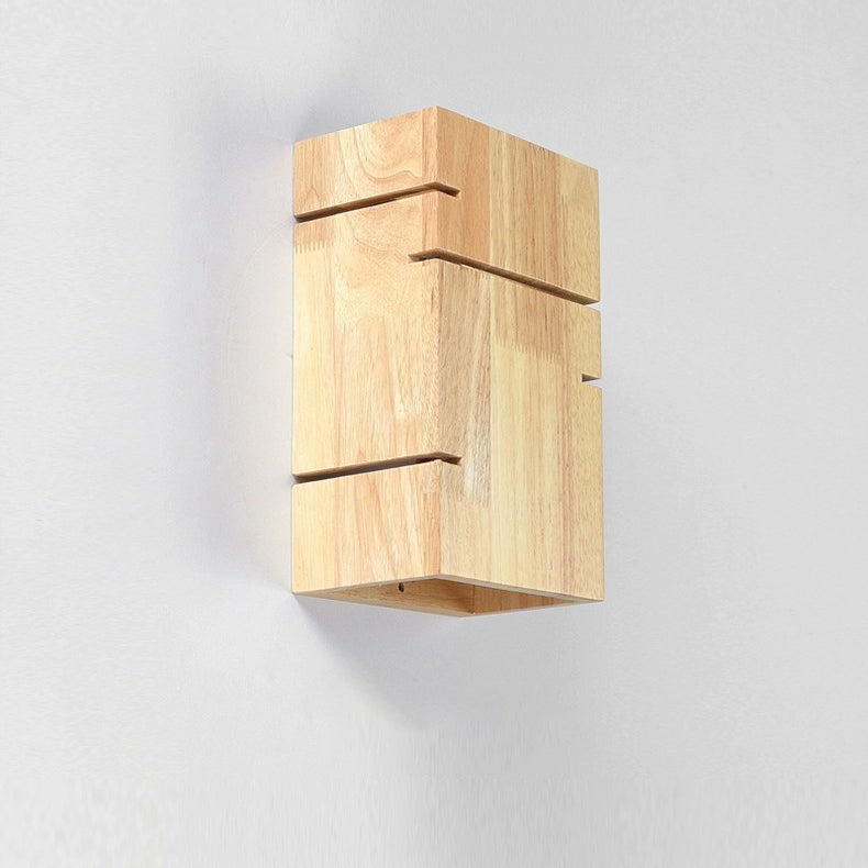 Contemporary Scandinavian Rectangular Rubberwood 2-Light Wall Sconce Lamp For Bedroom