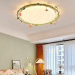 Contemporary Creative Round Square Rose Leaf Iron Rubberwood Acrylic Ceramic LED Flush Mount Ceiling Light For Bedroom