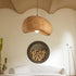 Traditional Japanese Imitation Stone Circular Arc Resin Shade 1-Light Pendant Light For Living Room