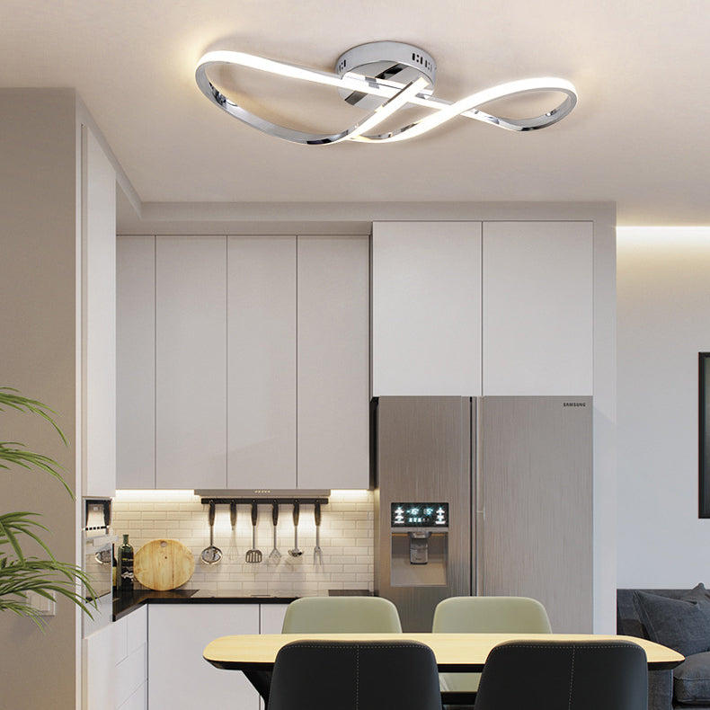 Modern Minimalist Spiral Twisted Aluminum Silicone LED Semi-Flush Mount Ceiling Light For Bedroom