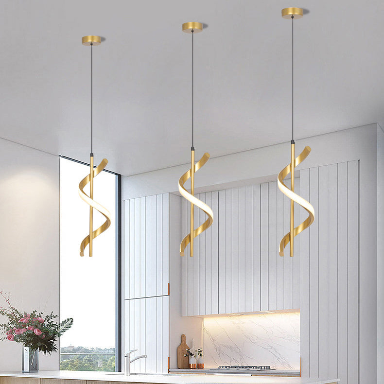 Modern Minimalist Cylinder Spiral Iron Silicone LED Pendant Light For Bedroom