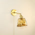 Traditional Vintage Brass Amber Square Glass Shade 1-Light Wall Sconce Lamp For Living Room