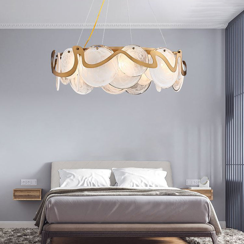 Contemporary Luxury Iron Frame Glass Disc 8/10-Light Chandelier For Bedroom