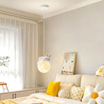 Contemporary Creative Resin Animal Rabbit Moon 1-Light Kids Pendant Light For Living Room