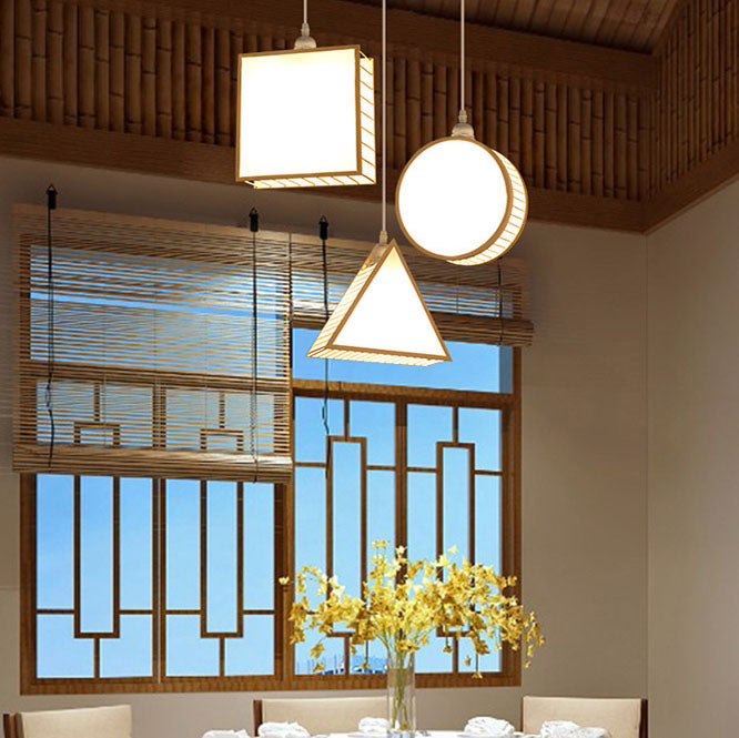 Traditional Chinese Bamboo Weaving Geometric Cage 1-Light Pendant Light For Living Room