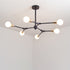 Modern Mid-century Variable Iron Branch Glass Round Shade 6/8-Light Chandelier For Living Room