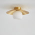 Contemporary Nordic Cream Round All Copper Glass 1-Light Semi-Flush Mount Ceiling Light For Hallway