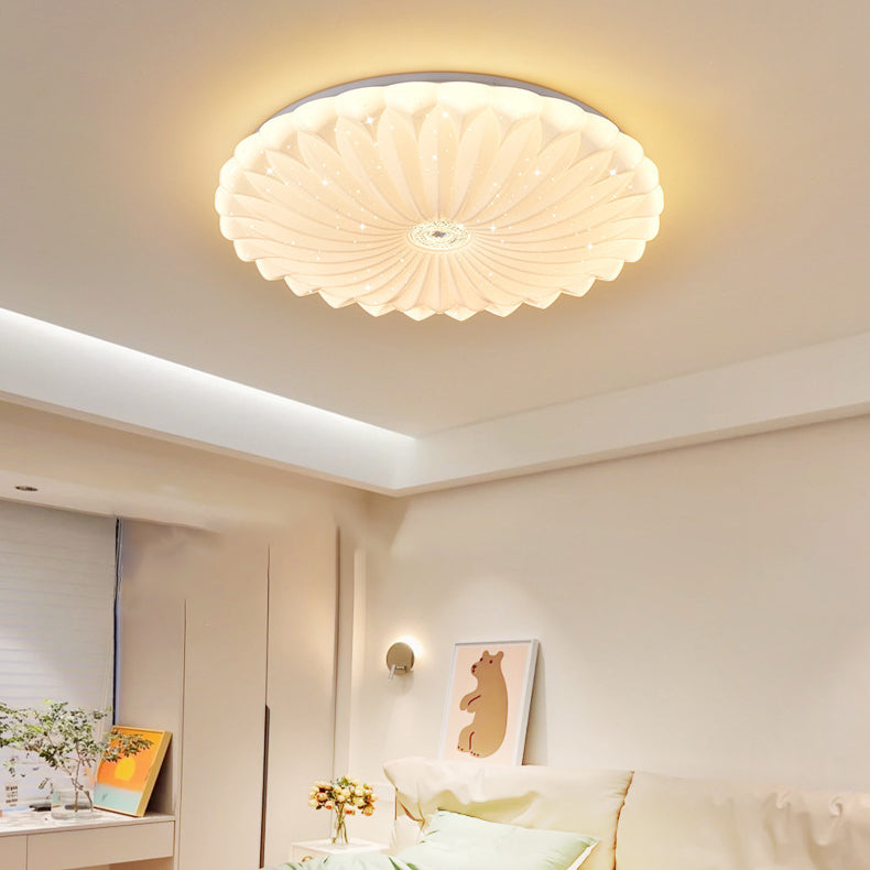 Modern Minimalist Round Sunflower Iron PVC LED Flush Mount Ceiling Light For Living Room