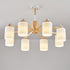 Contemporary Nordic Branch Cylinder Rubberwood Glass 8-Light Chandelier For Living Room